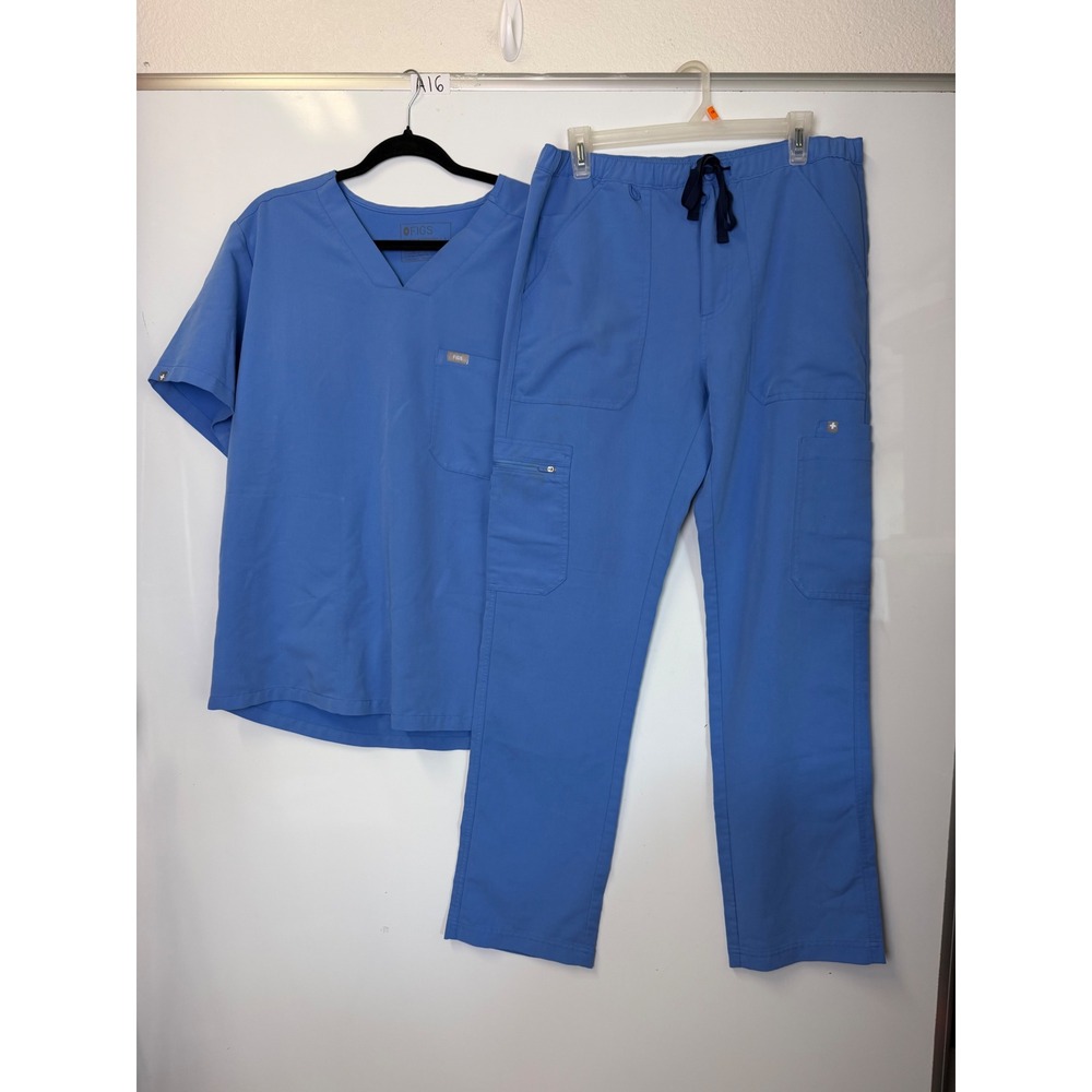 FIGS Mens Women's Scrub Set L Top M Pants Ceil Blue Chisec V-Neck Cairo Cargo
